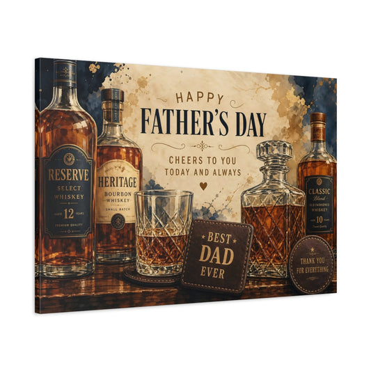 Main Mockup. Vintage Whiskey Bottles Father'S Day Whiskey shown as stretched canvas wall art