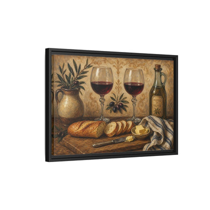 Side Mockup 3. Vintage Wine And Bread Rustic Still Life shown as stretched canvas wall art