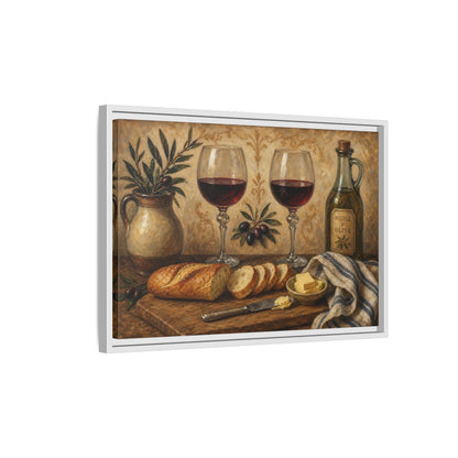 Side Mockup 1. Vintage Wine And Bread Rustic Still Life shown as stretched canvas wall art