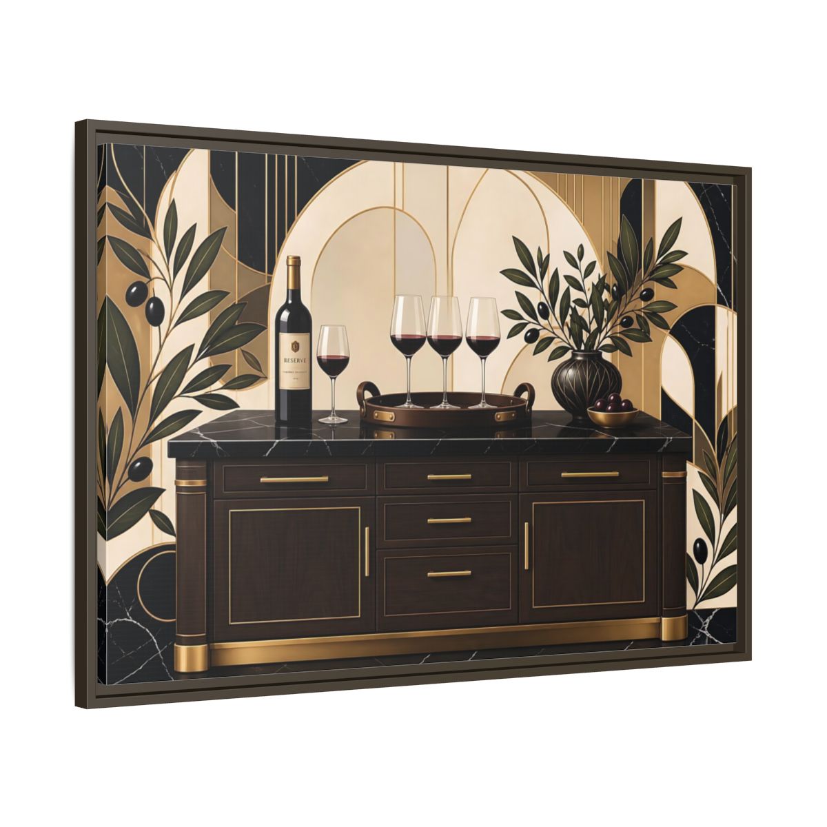 Main Mockup. Vintage Wine Brown And Gold shown as stretched canvas wall art