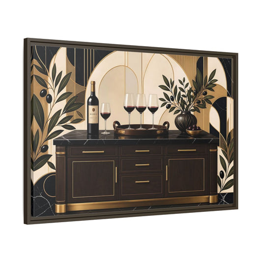 Main Mockup. Vintage Wine Brown And Gold shown as stretched canvas wall art