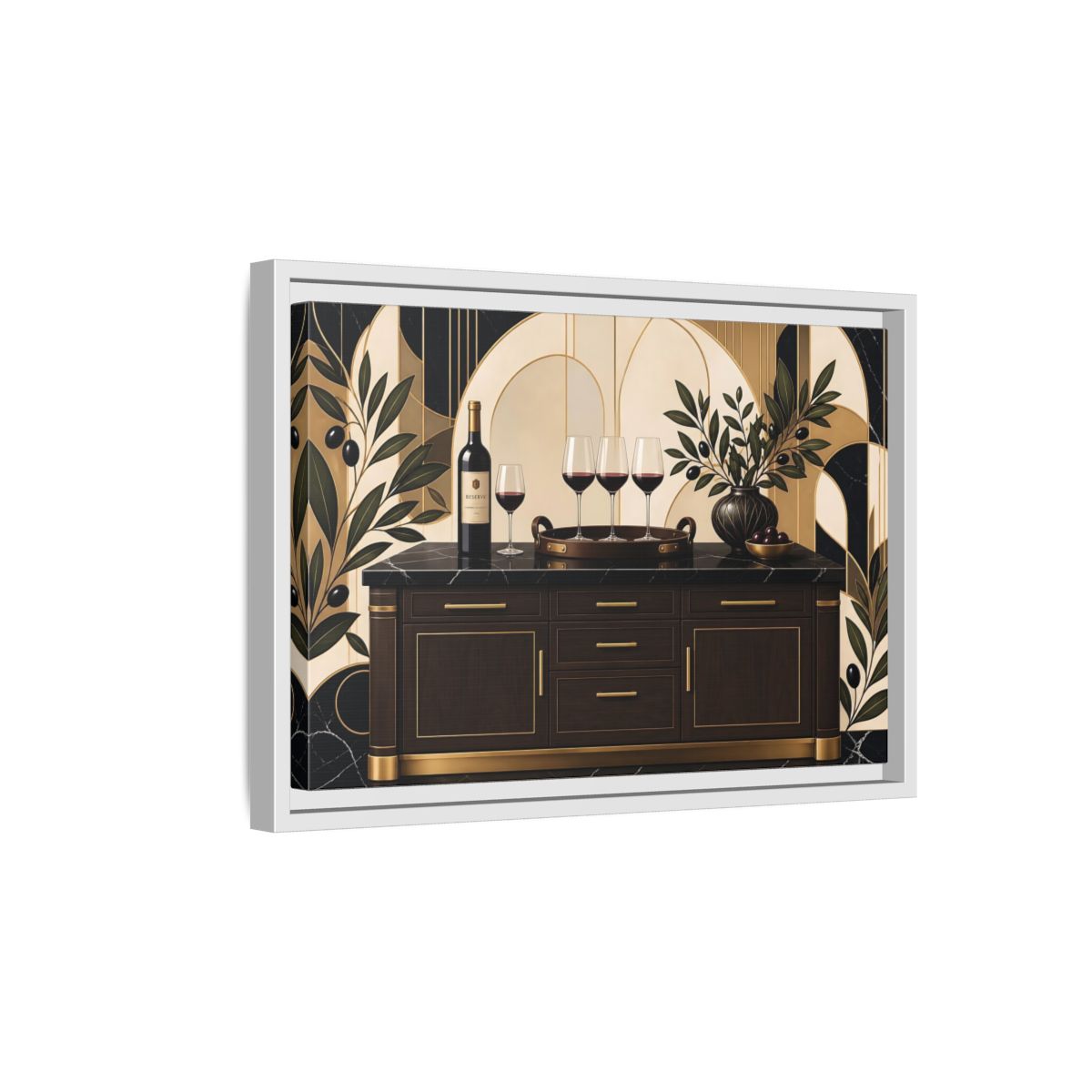 Side Mockup 4. Vintage Wine Brown And Gold shown as stretched canvas wall art