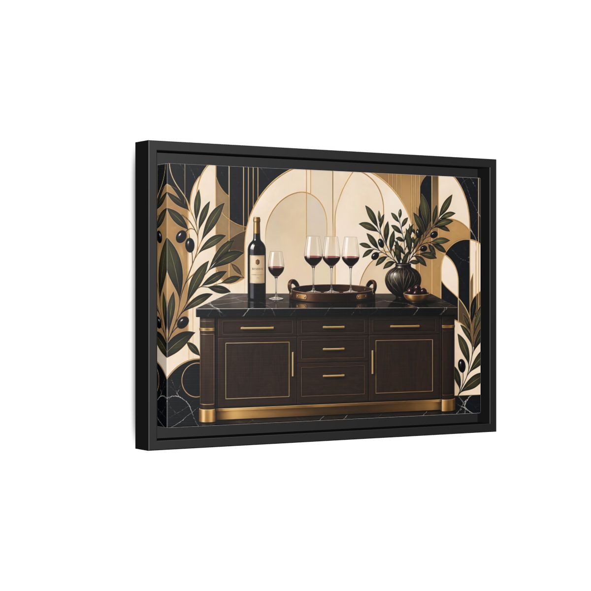 Side Mockup 6. Vintage Wine Brown And Gold shown as stretched canvas wall art