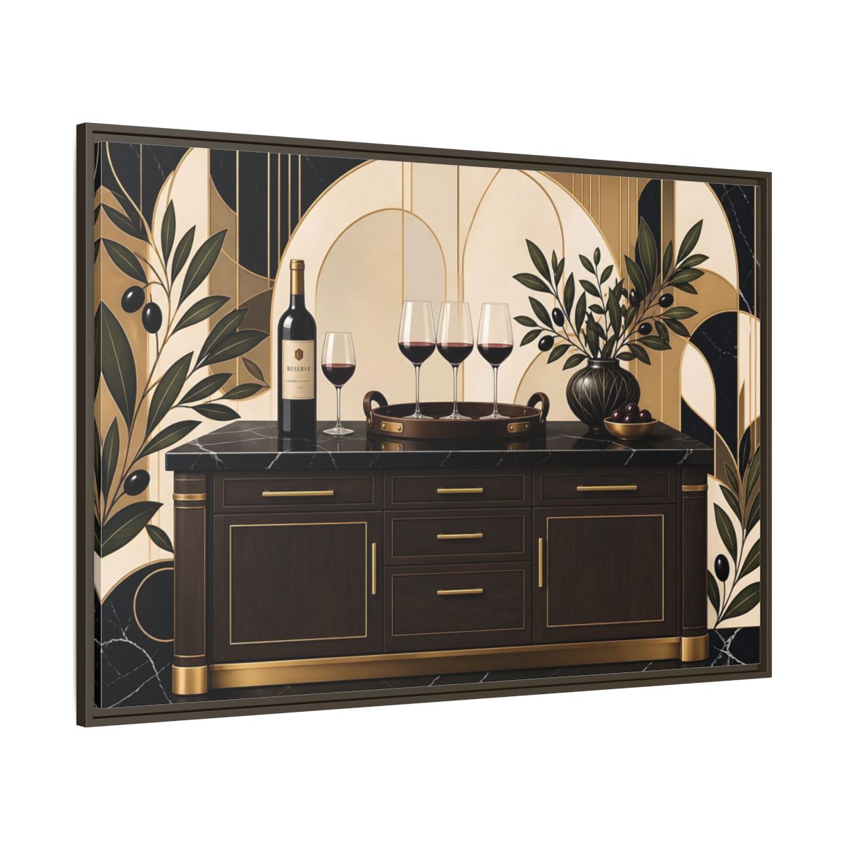 Side Mockup 8. Vintage Wine Brown And Gold shown as stretched canvas wall art