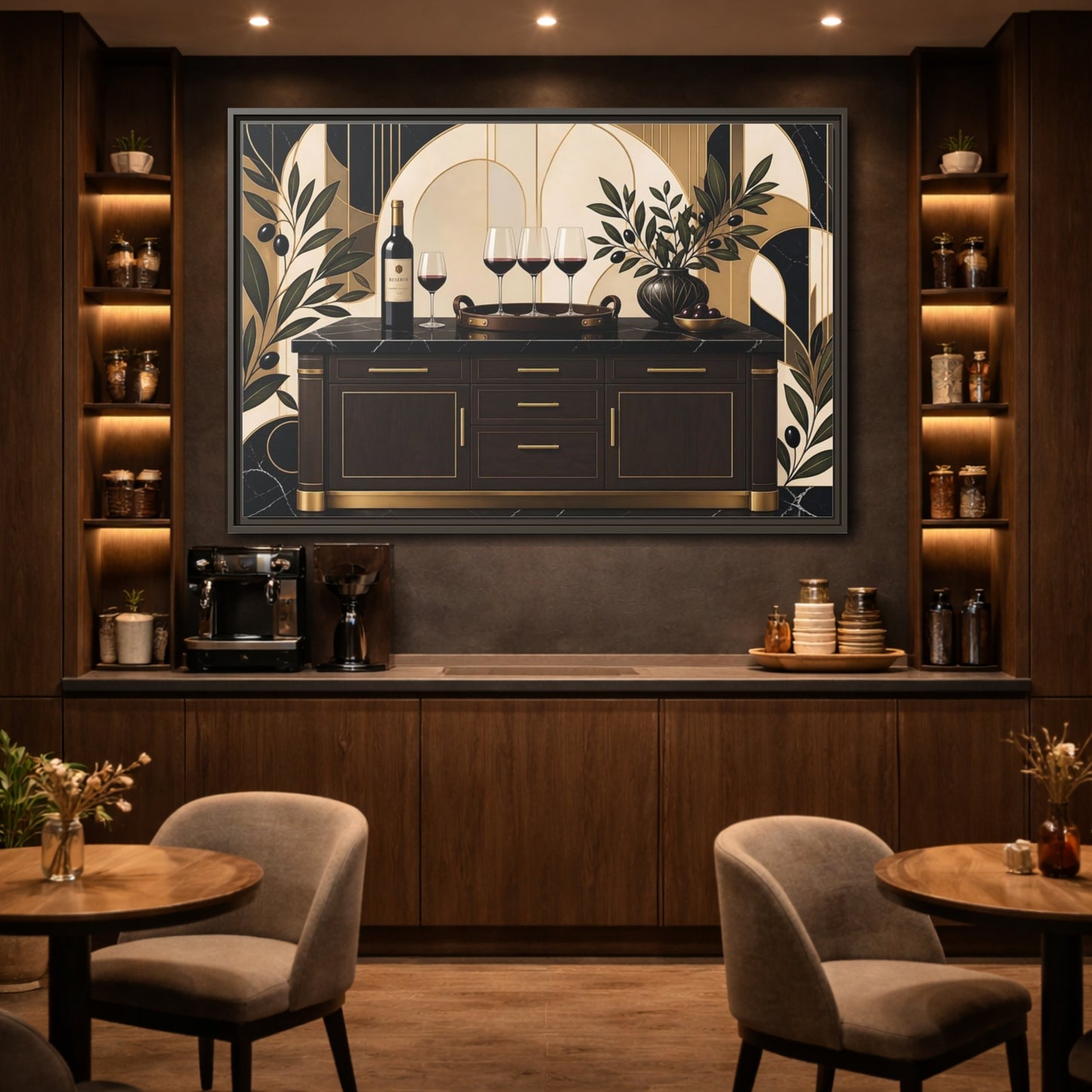 Mockup 2. Vintage Wine Brown And Gold shown as stretched canvas wall art