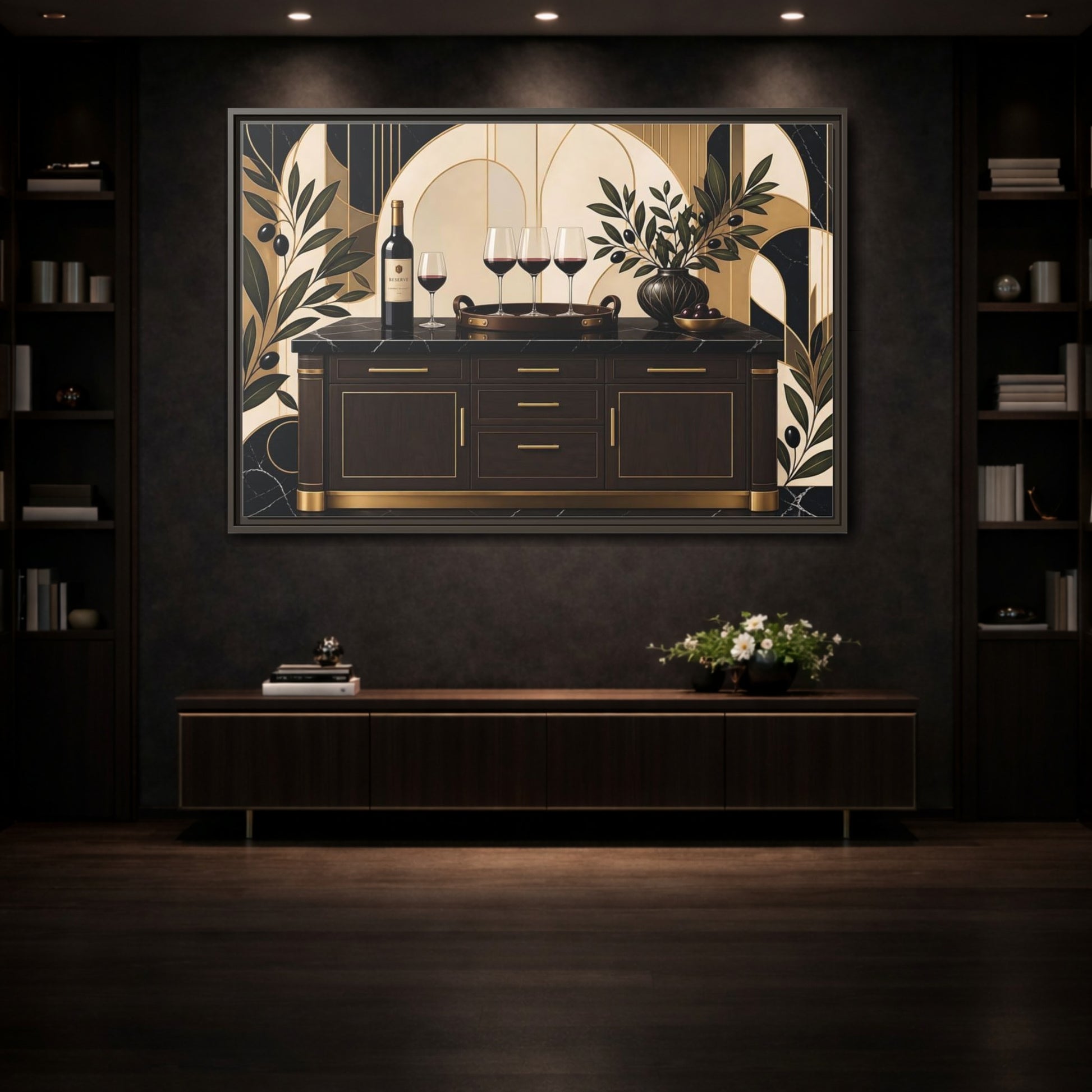 Mockup 3. Vintage Wine Brown And Gold shown as stretched canvas wall art