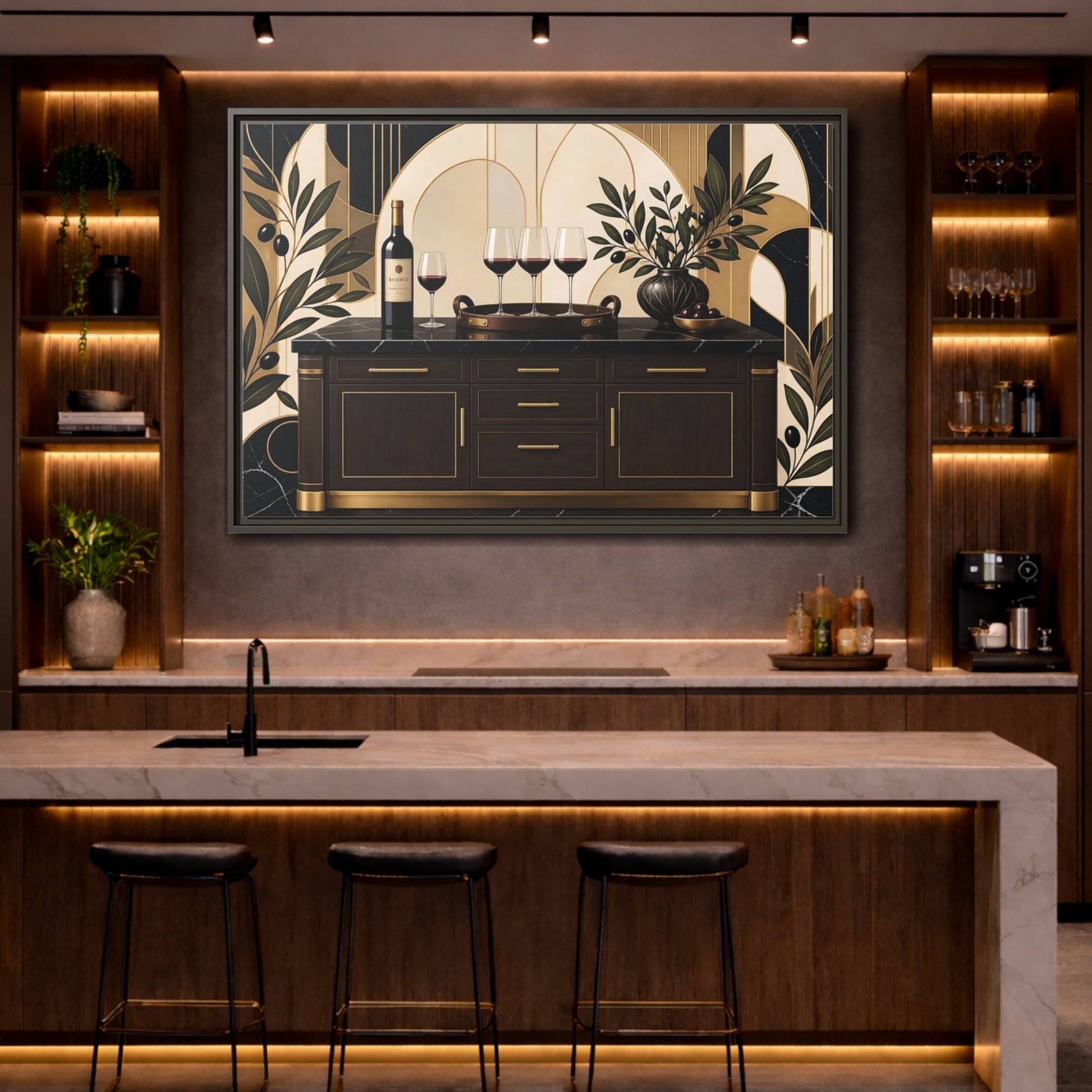 Mockup 4. Vintage Wine Brown And Gold shown as stretched canvas wall art