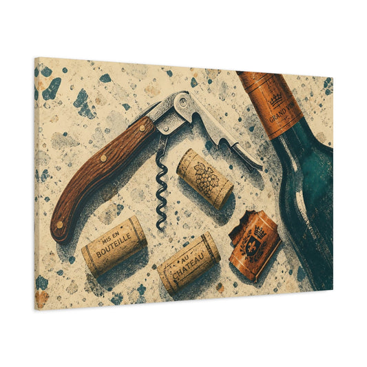 Main Mockup. Vintage Wine Cork Still Life shown as canvas print