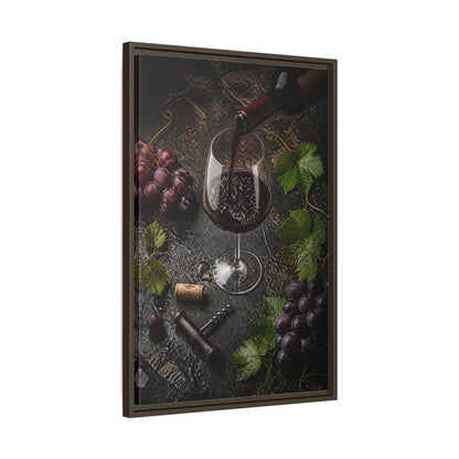 Side Mockup 11. Vintage Wine Pour Red Wine Grapes shown as stretched canvas wall art