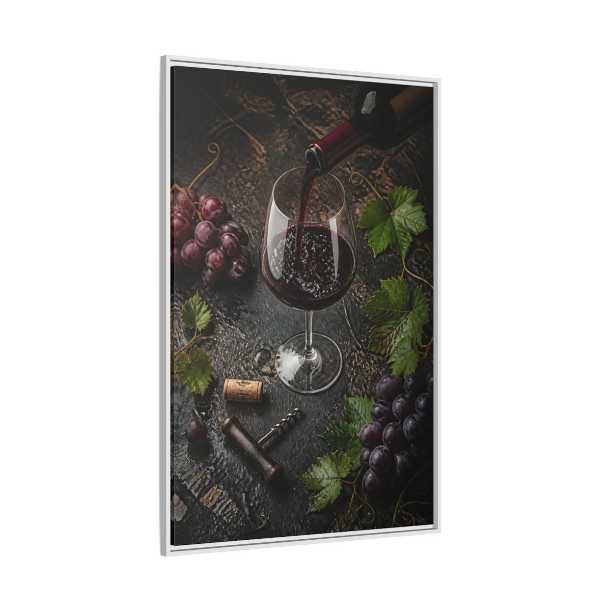 Side Mockup 7. Vintage Wine Pour Red Wine Grapes shown as stretched canvas wall art
