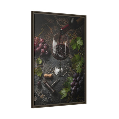 Main Mockup. Vintage Wine Pour Red Wine Grapes shown as stretched canvas wall art