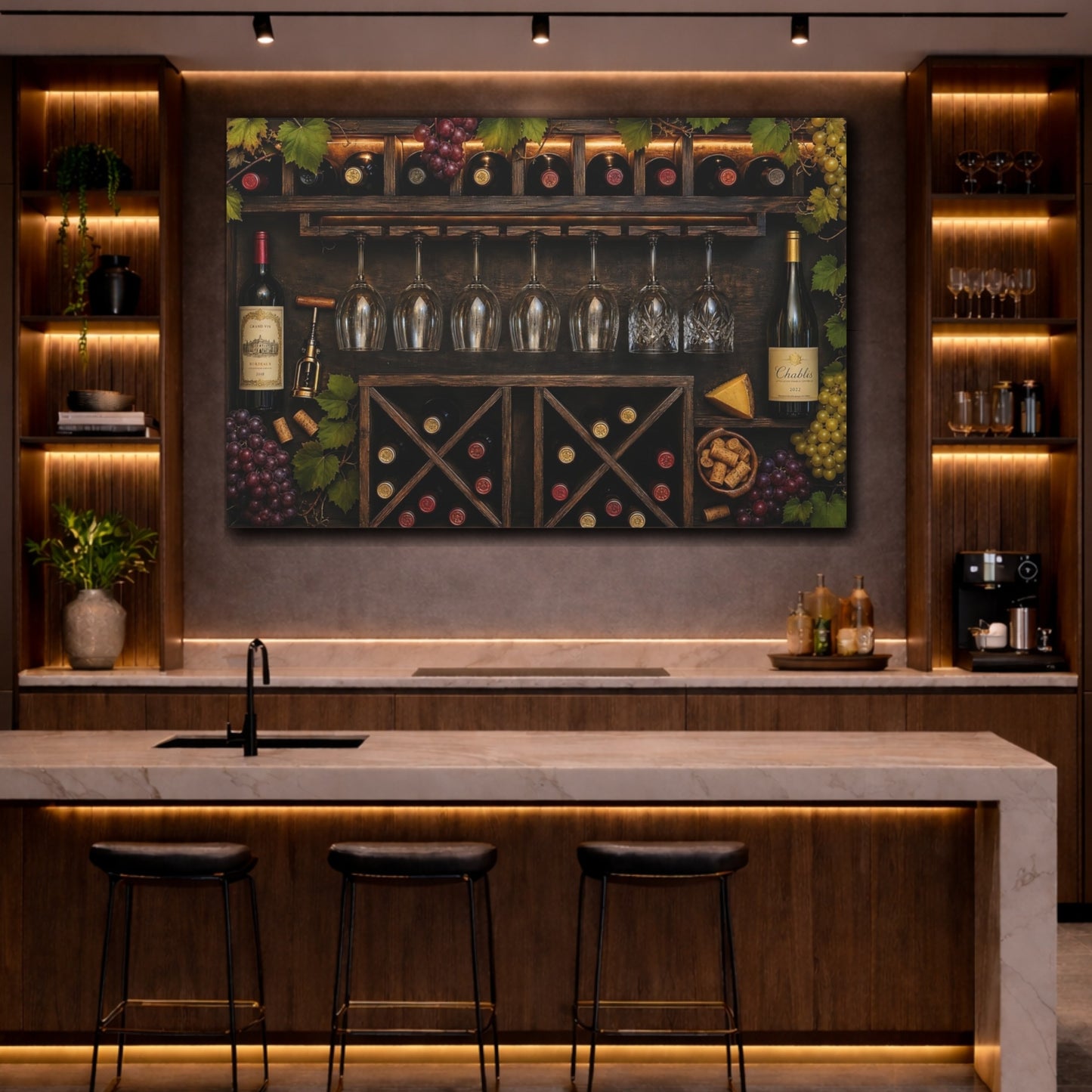 Mockup 2. Vintage Wine Rack Wine Cellar shown as stretched canvas wall art