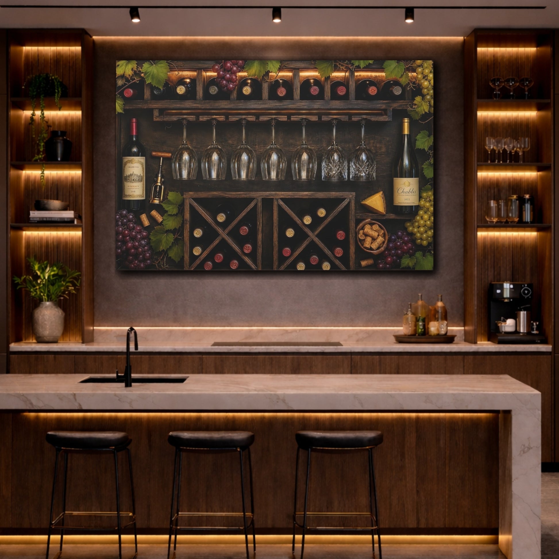Mockup 2. Vintage Wine Rack Wine Cellar shown as stretched canvas wall art