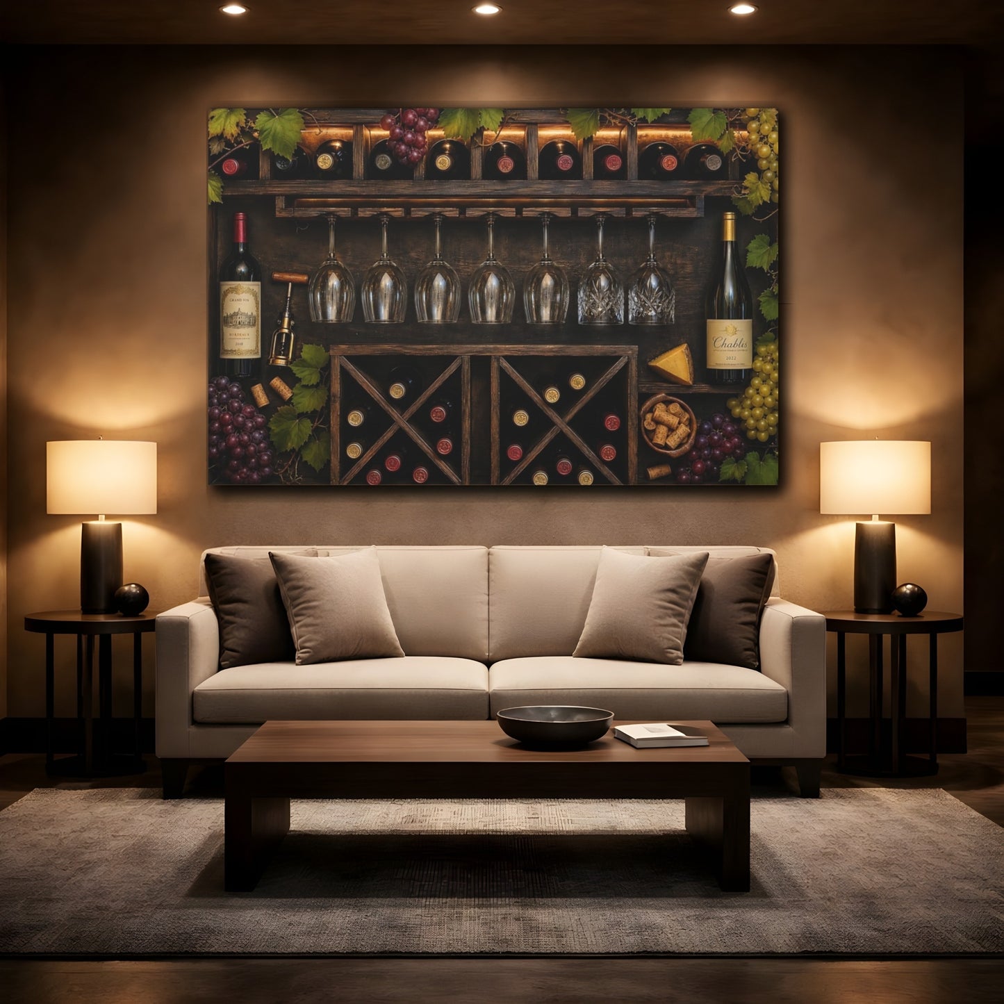 Mockup 3. Vintage Wine Rack Wine Cellar shown as stretched canvas wall art