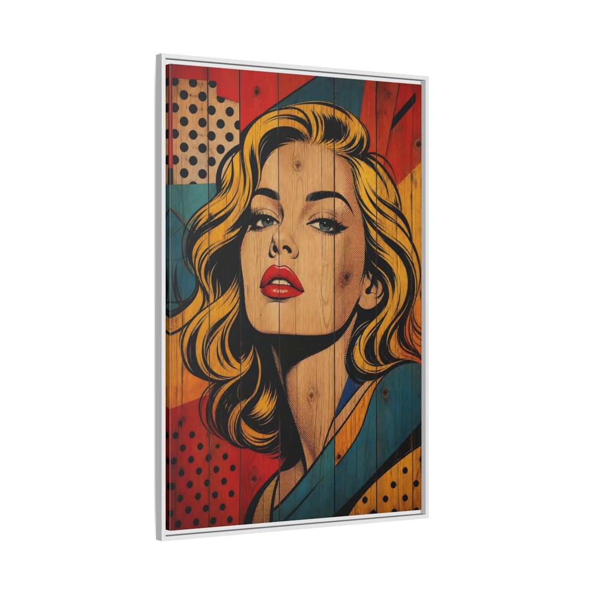 Side Mockup 7. Vintage Woman Pop Art Woman shown as stretched canvas wall art