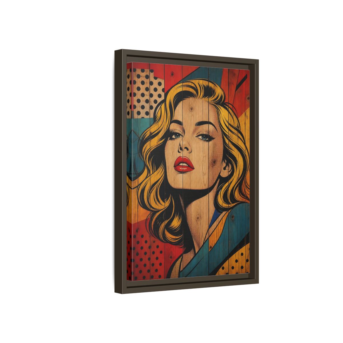 Side Mockup 5. Vintage Woman Pop Art Woman shown as stretched canvas wall art
