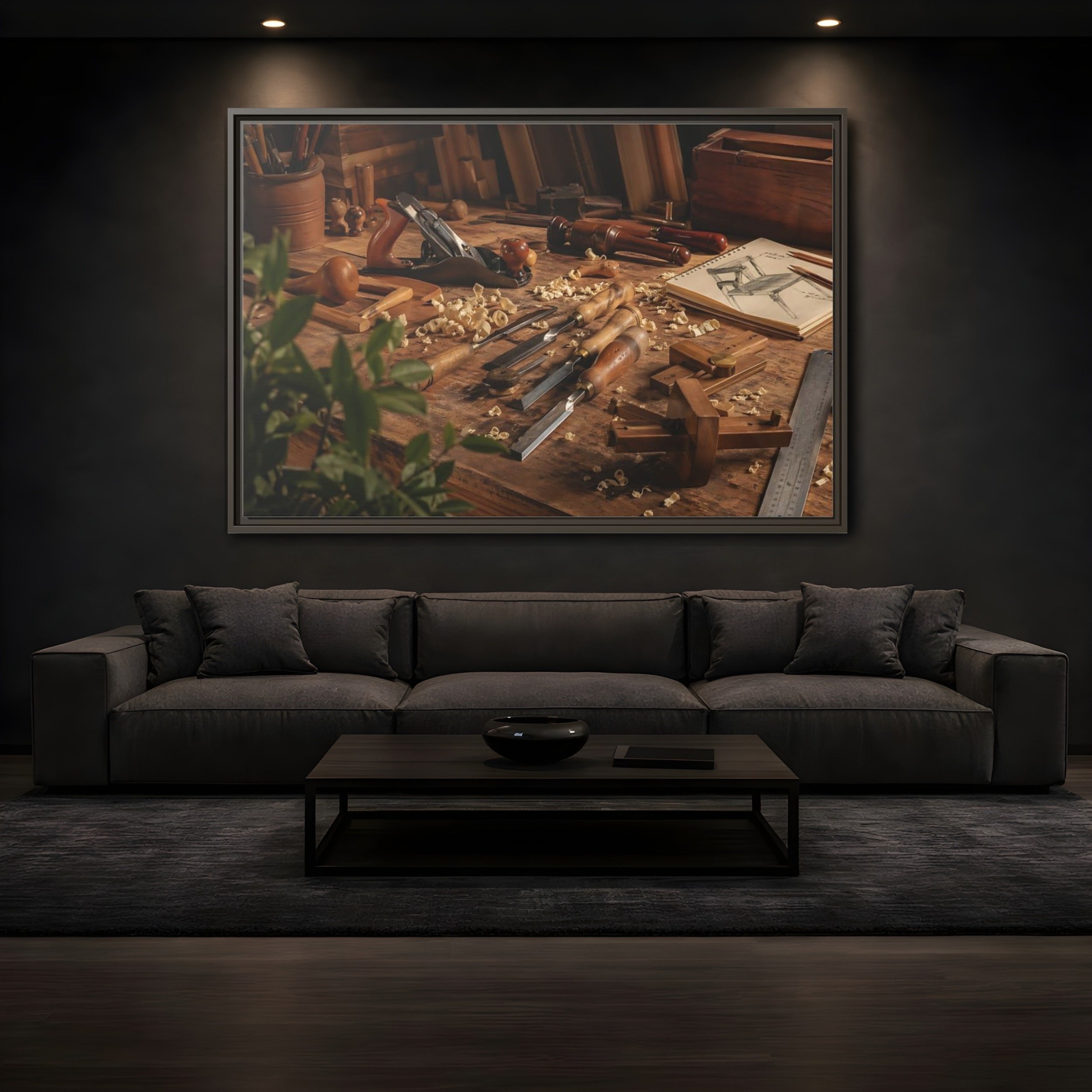 Mockup 3. Vintage Woodworking Tools Brown And Wood shown as stretched canvas wall art