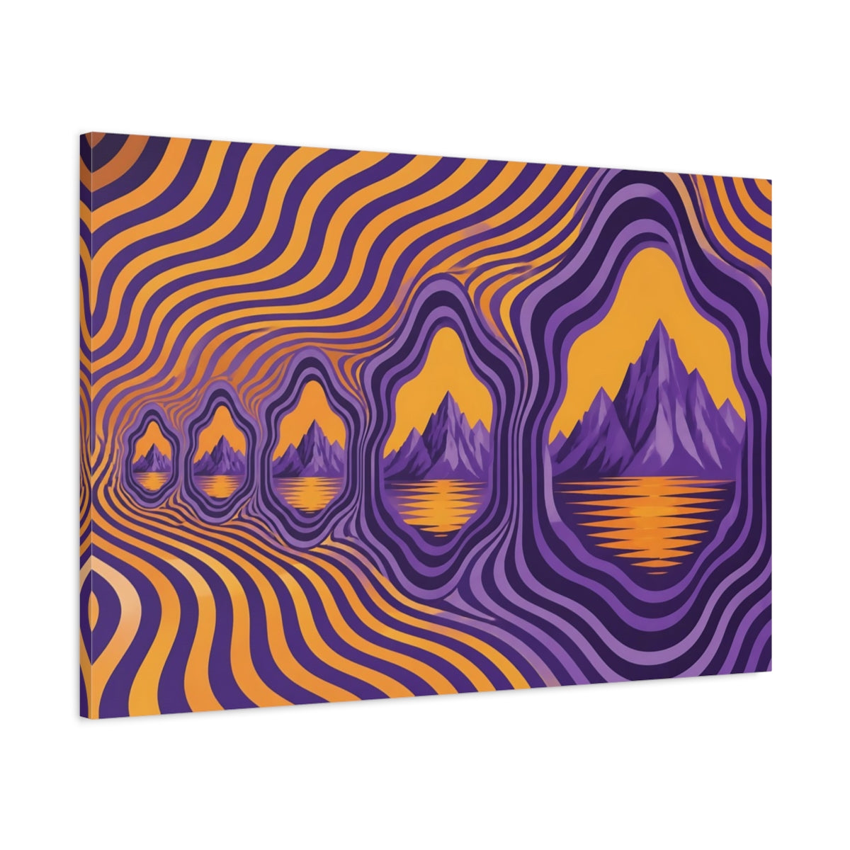 Main Mockup. Violet Cliffs Amber Lake shown as canvas print
