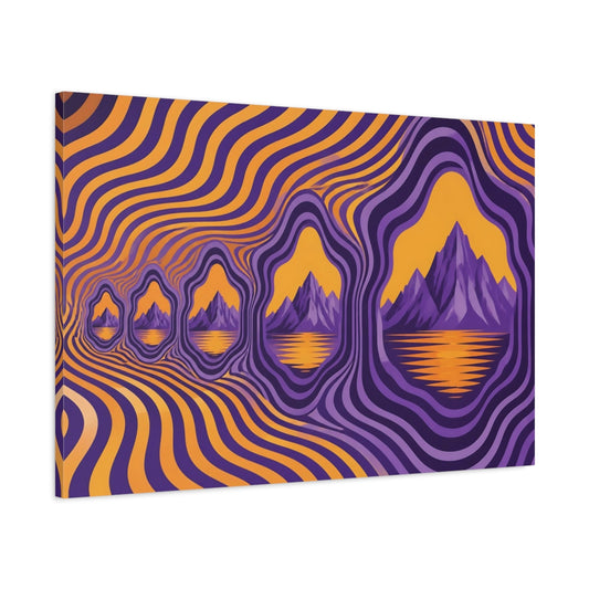 Main Mockup. Violet Cliffs Amber Lake shown as canvas print