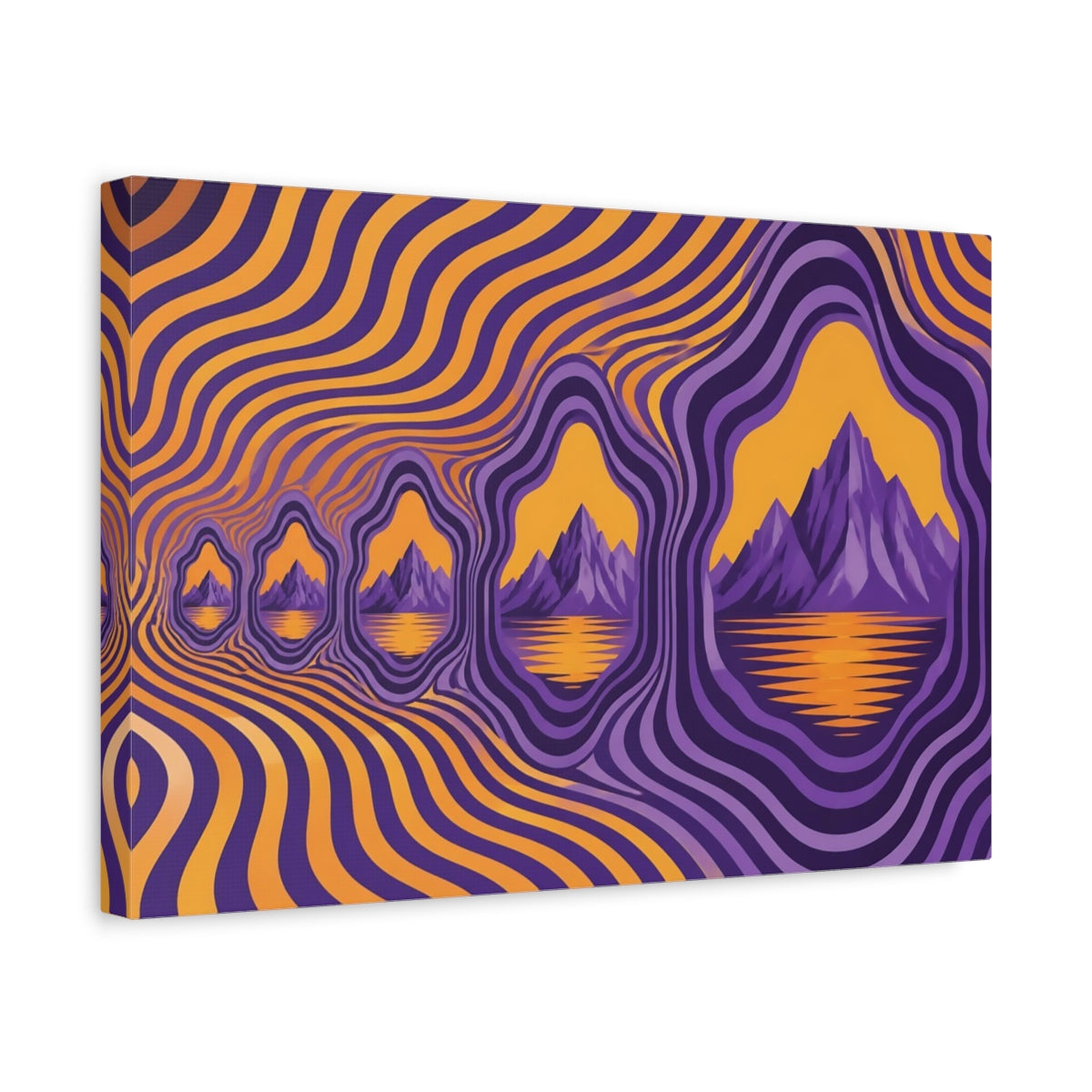 Side Mockup 4. Violet Cliffs Amber Lake shown as canvas print