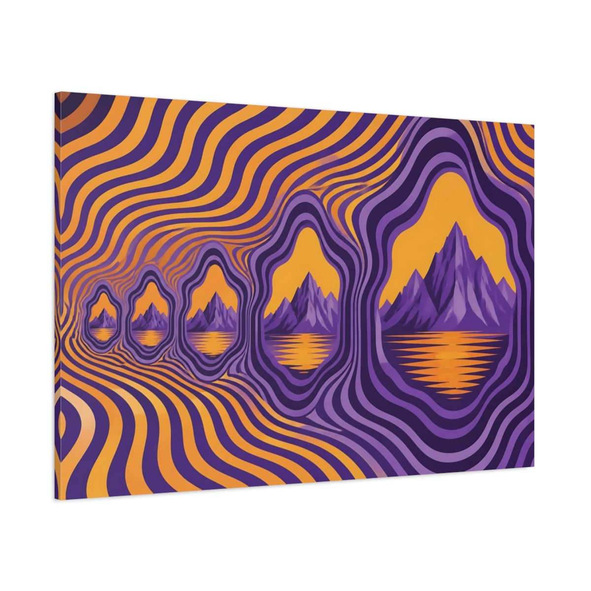 Side Mockup 1. Violet Cliffs Amber Lake shown as canvas print