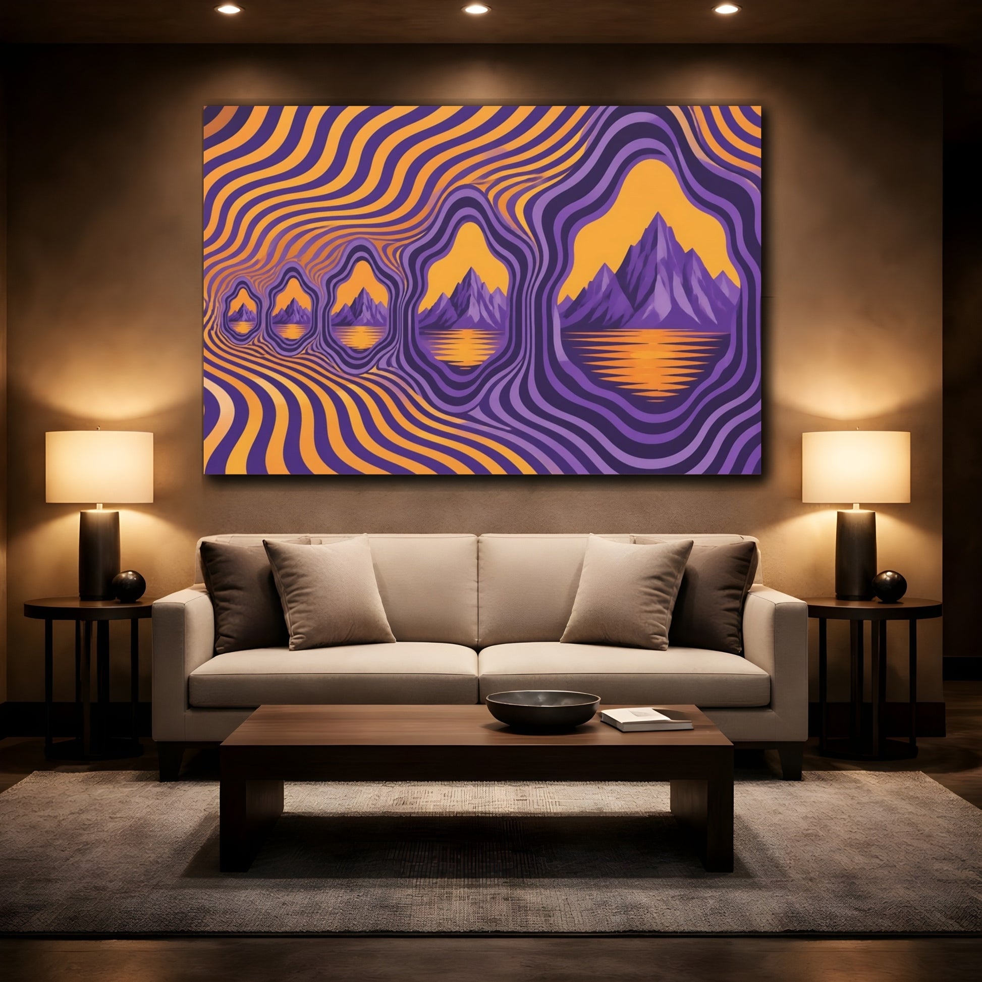 Mockup 2. Violet Cliffs Amber Lake shown as canvas print