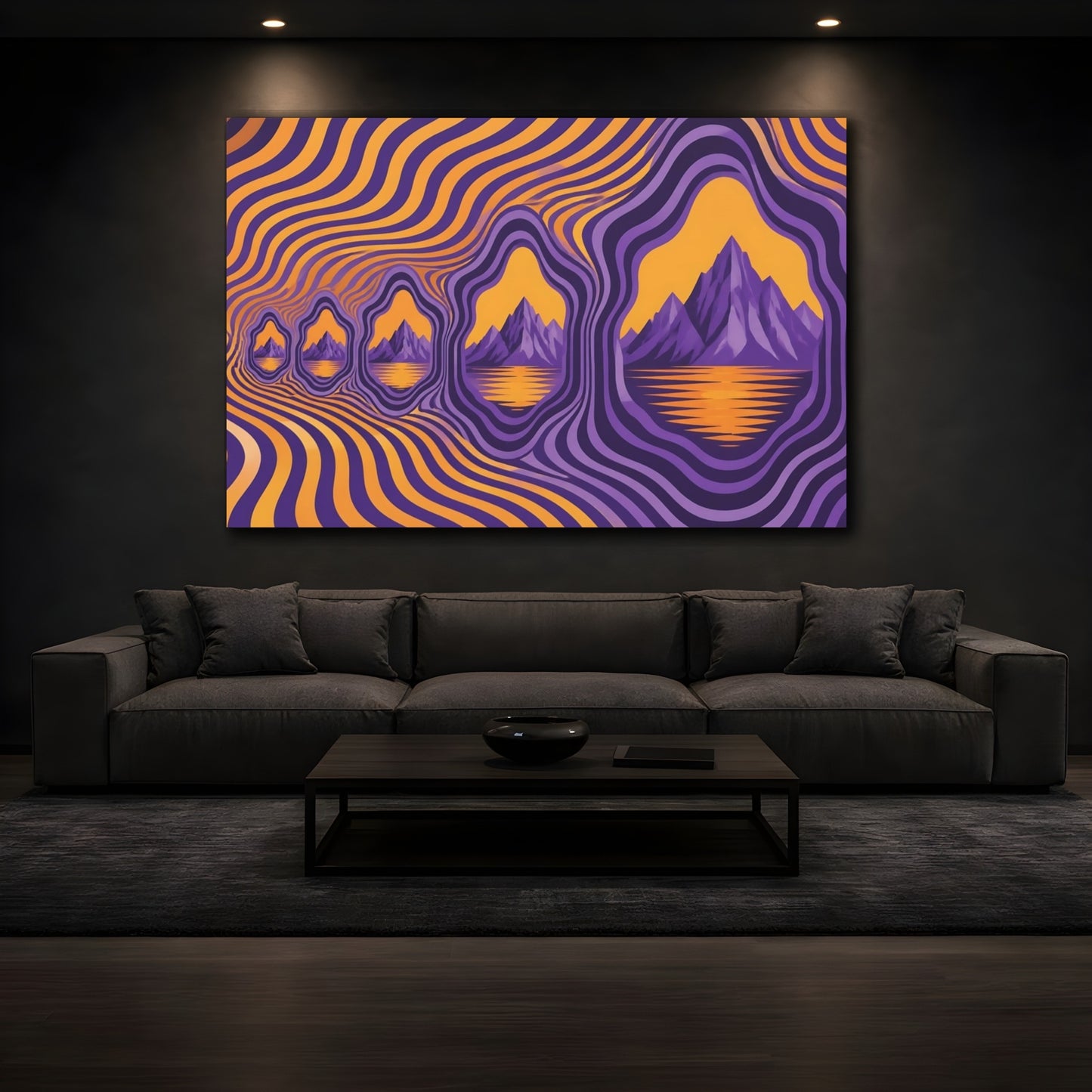 Mockup 3. Violet Cliffs Amber Lake shown as canvas print