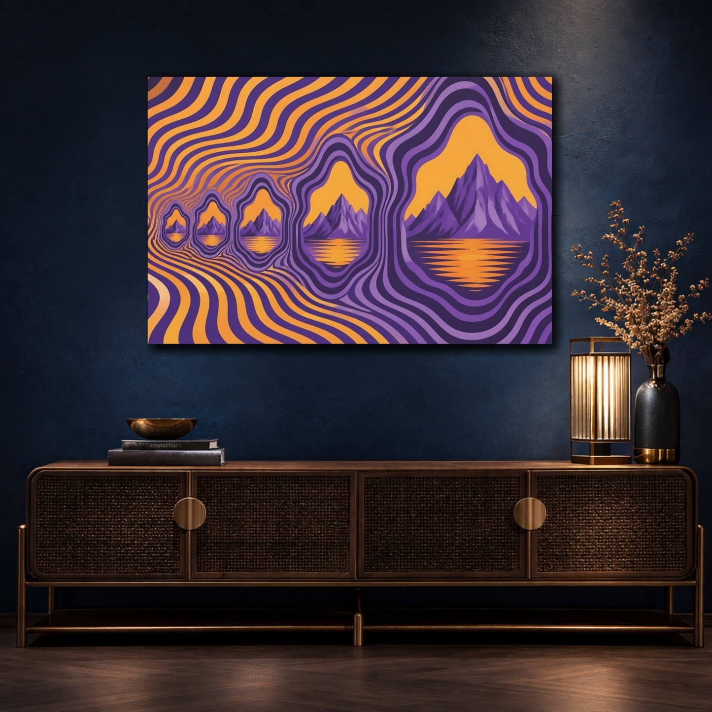 Mockup 4. Violet Cliffs Amber Lake shown as canvas print
