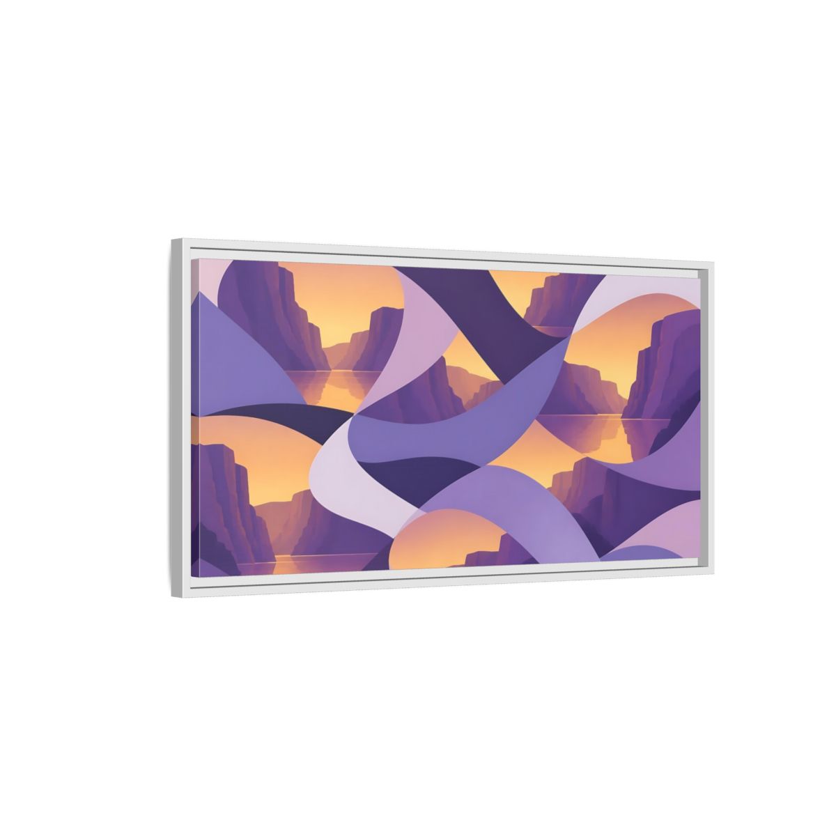 Side Mockup 1. Violet Cliffs Sunset shown as framed canvas print