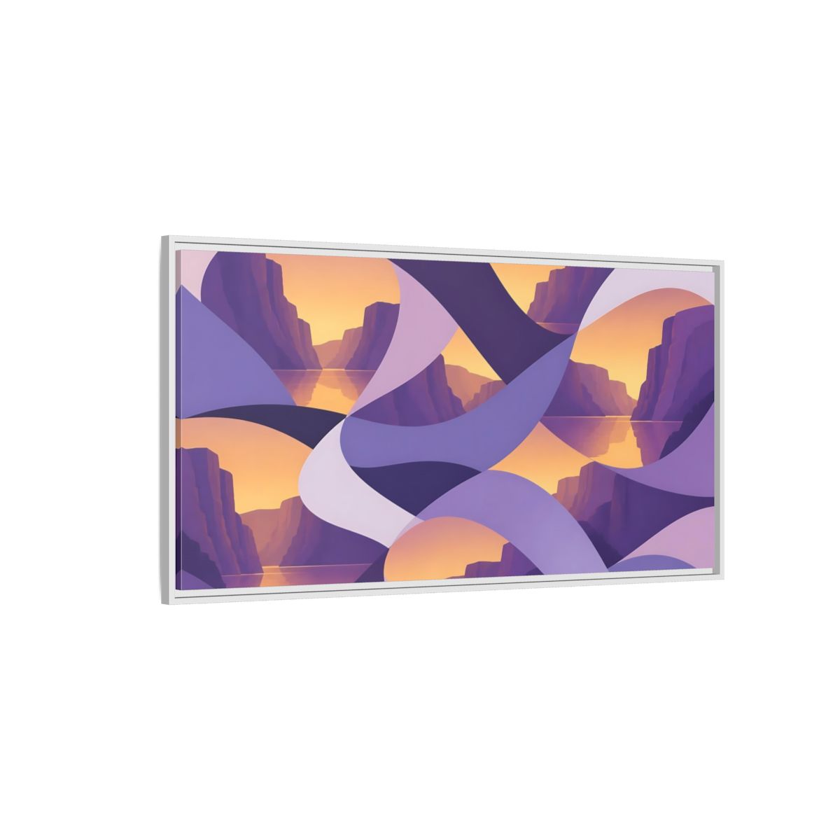 Side Mockup 3. Violet Cliffs Sunset shown as framed canvas print