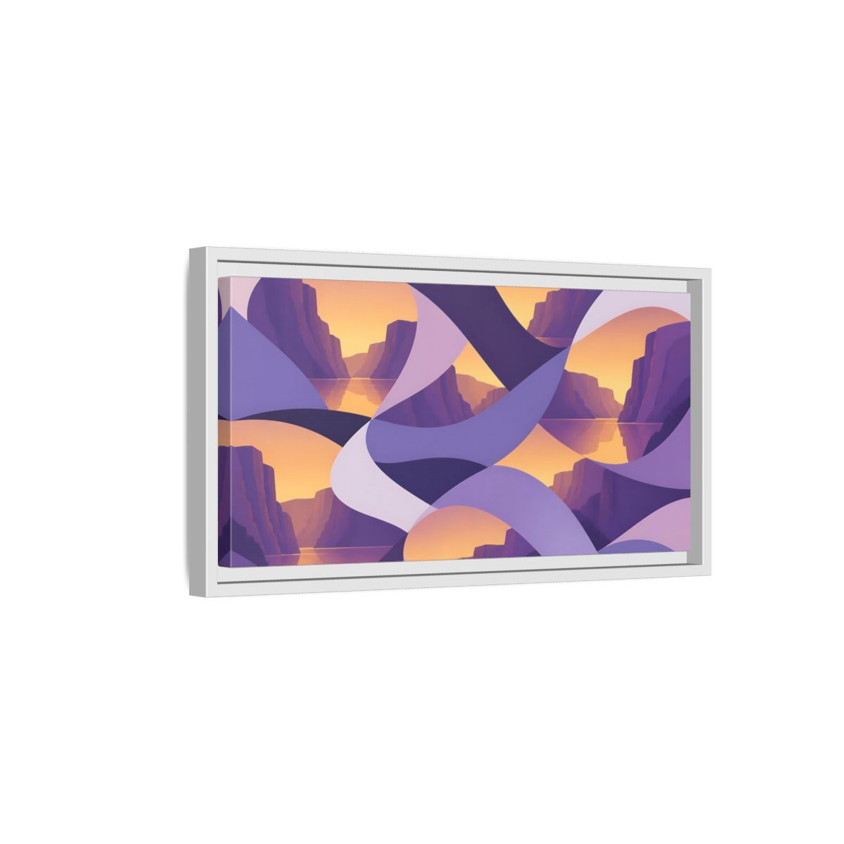 Side Mockup 6. Violet Cliffs Sunset shown as framed canvas print