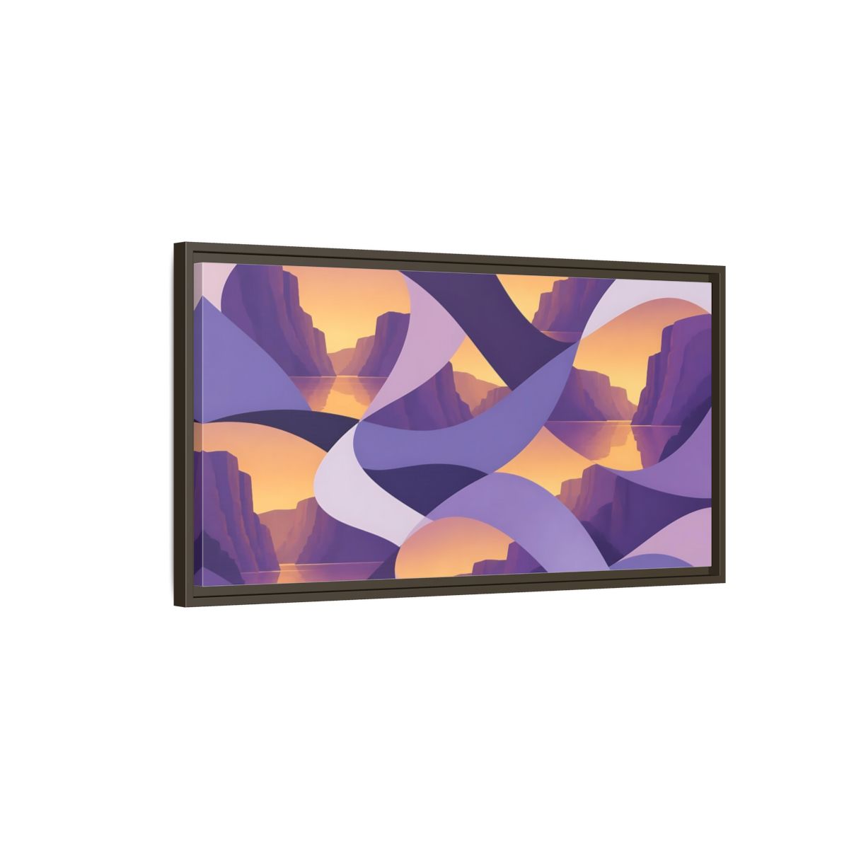 Main Mockup. Violet Cliffs Sunset shown as framed canvas print