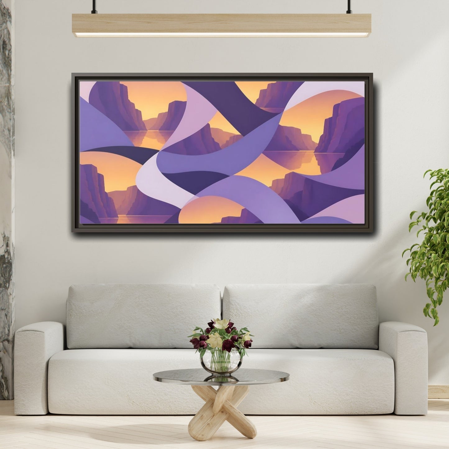 Mockup 2. Violet Cliffs Sunset shown as framed canvas print