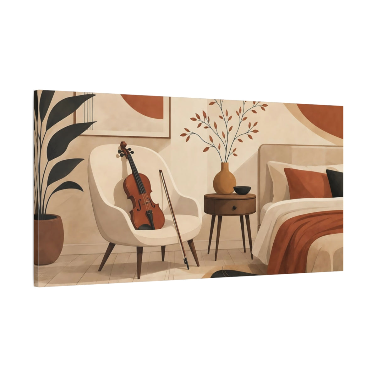 Main Mockup. Violin In Cozy Bedroom shown as canvas print