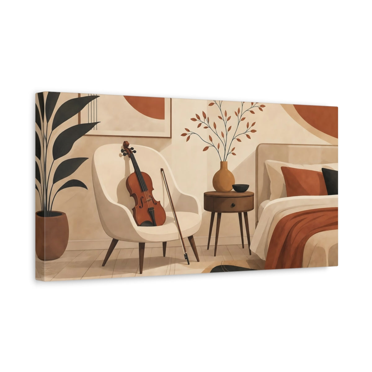 Side Mockup 3. Violin In Cozy Bedroom shown as canvas print