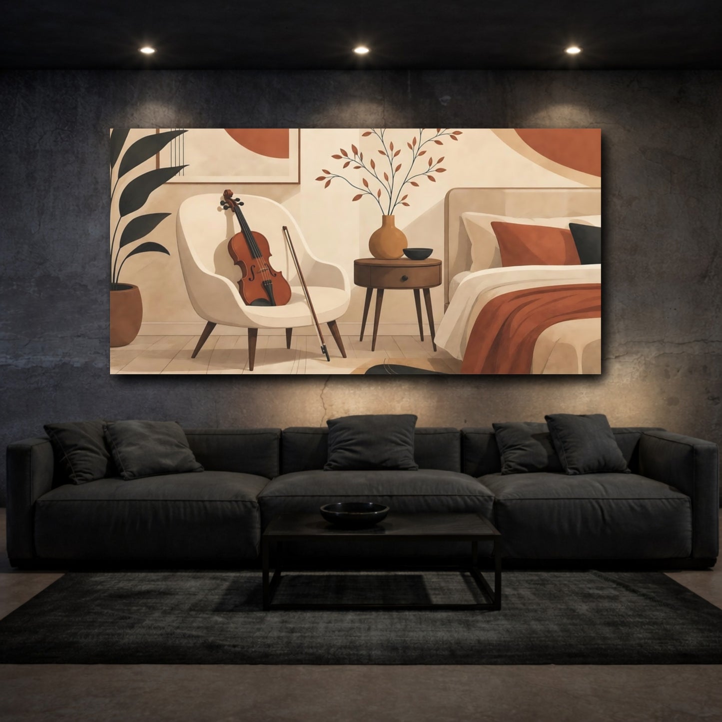Mockup 3. Violin In Cozy Bedroom shown as canvas print