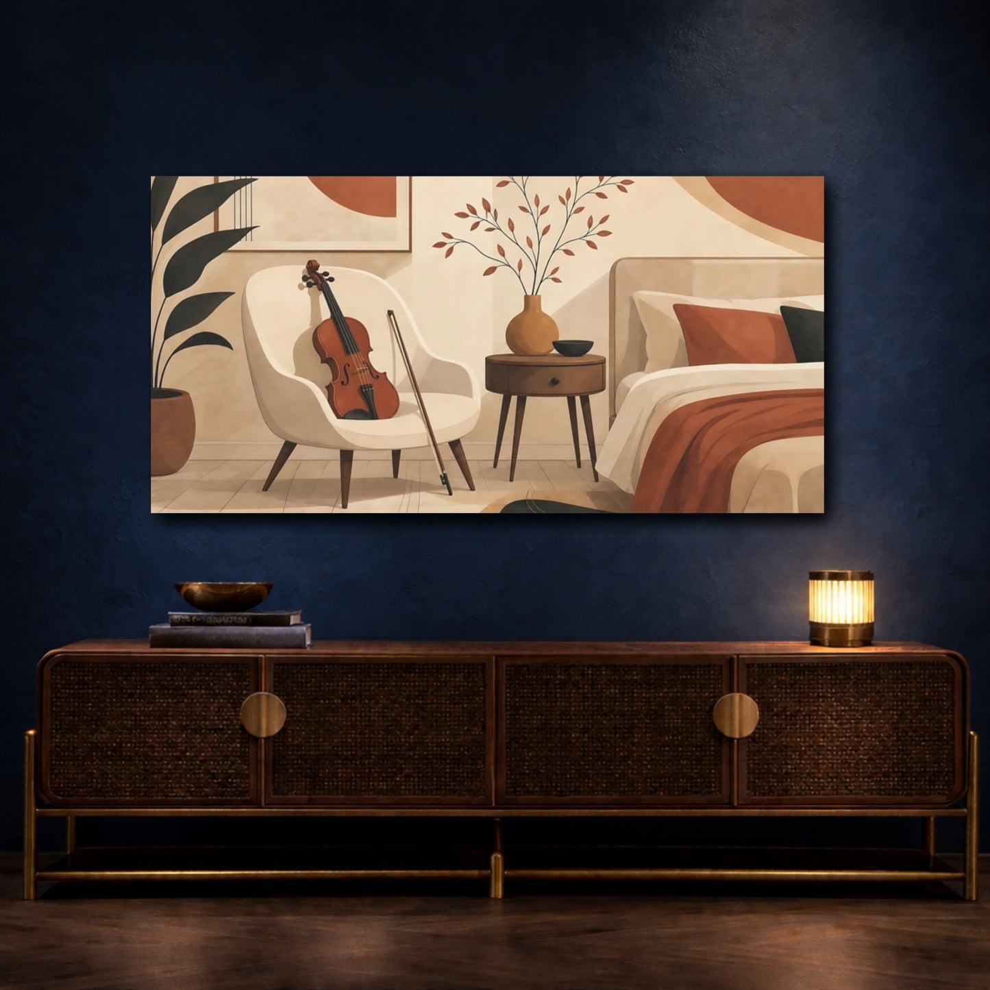 Mockup 4. Violin In Cozy Bedroom shown as canvas print