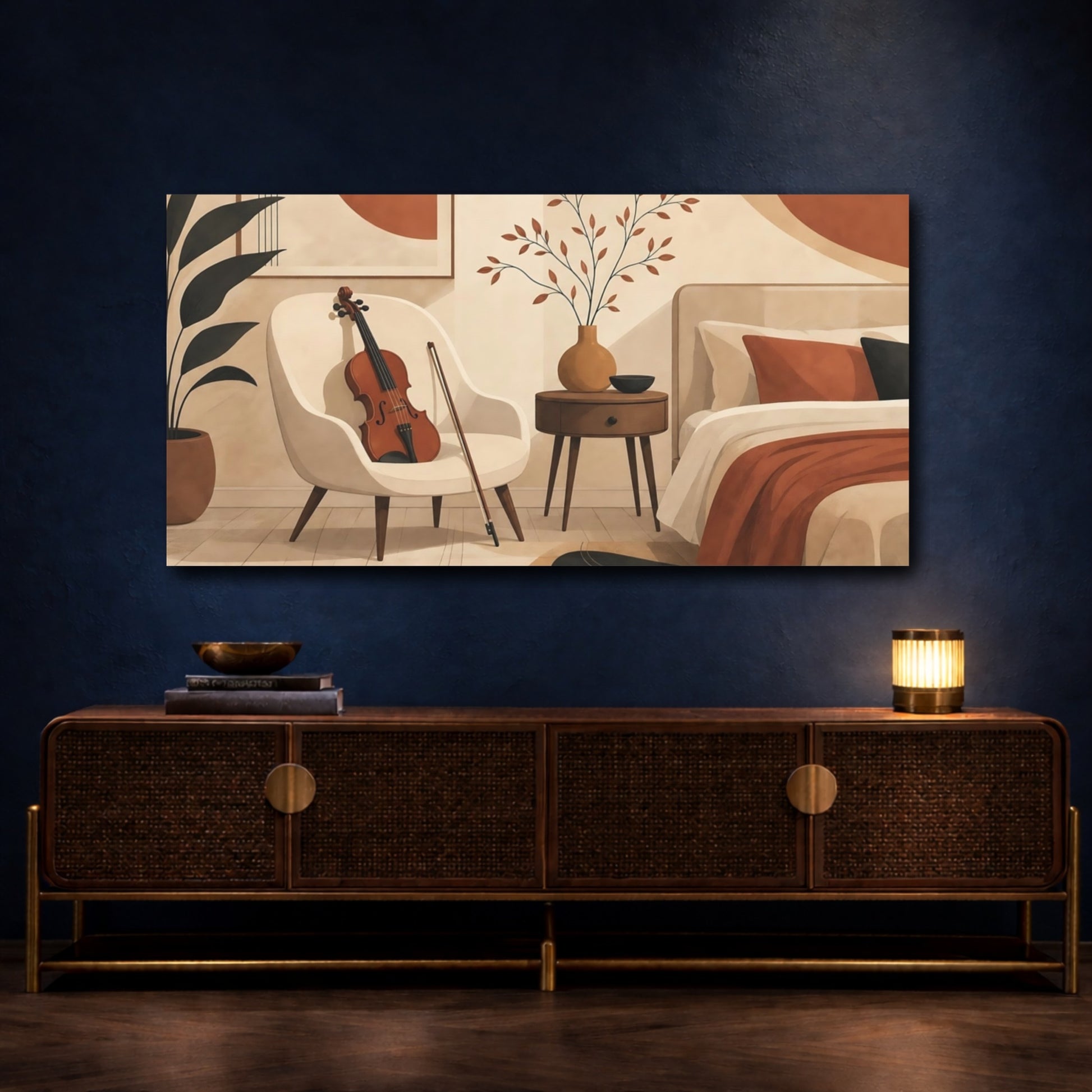 Mockup 4. Violin In Cozy Bedroom shown as canvas print