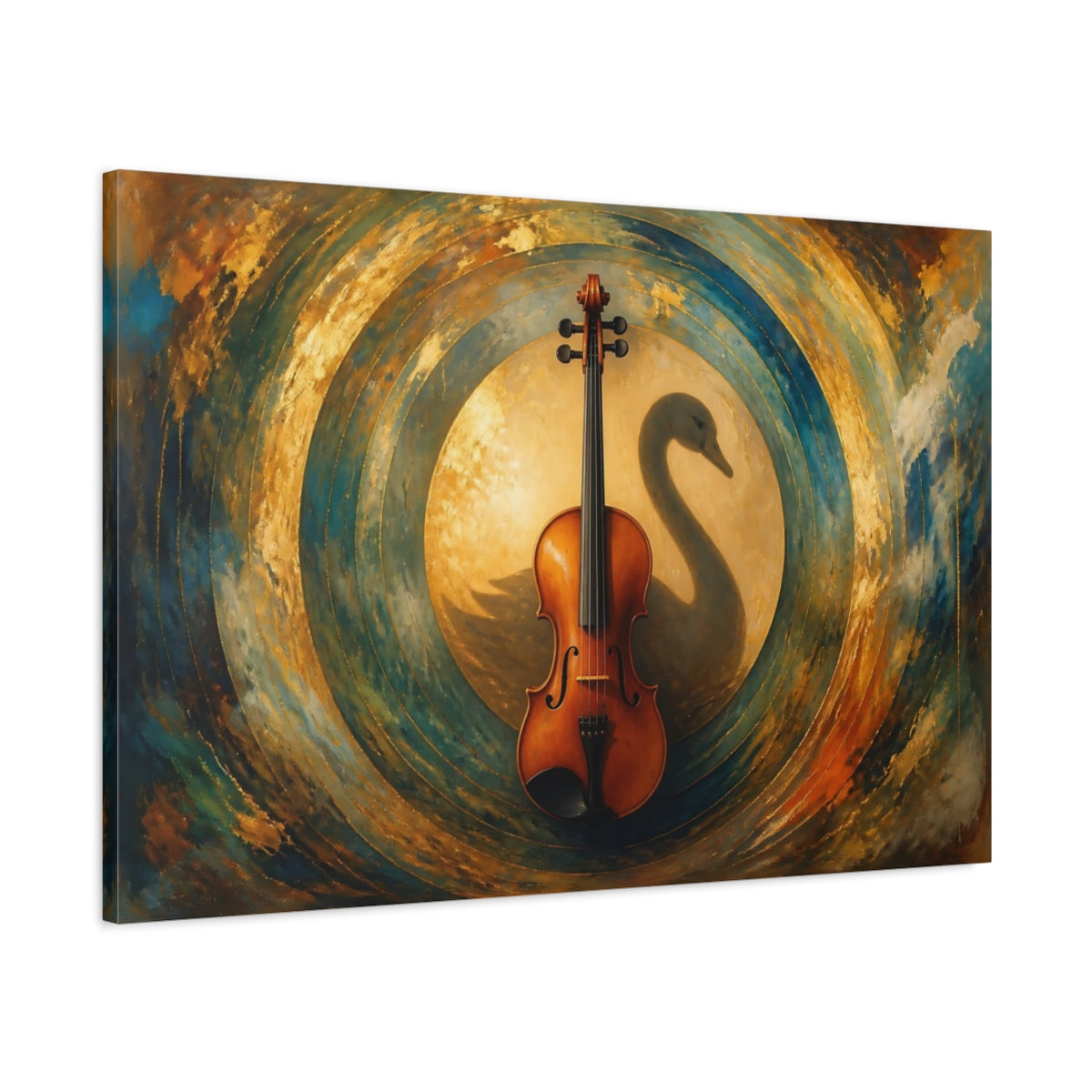 Main Mockup. Violin With Swan Shadow shown as canvas print