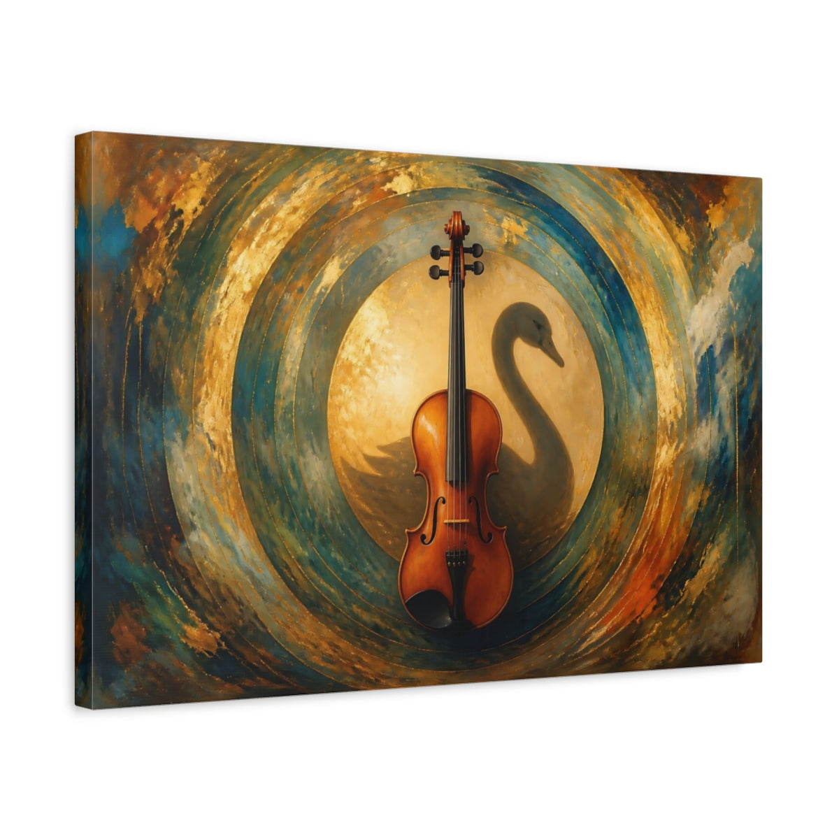 Side Mockup 3. Violin With Swan Shadow shown as canvas print