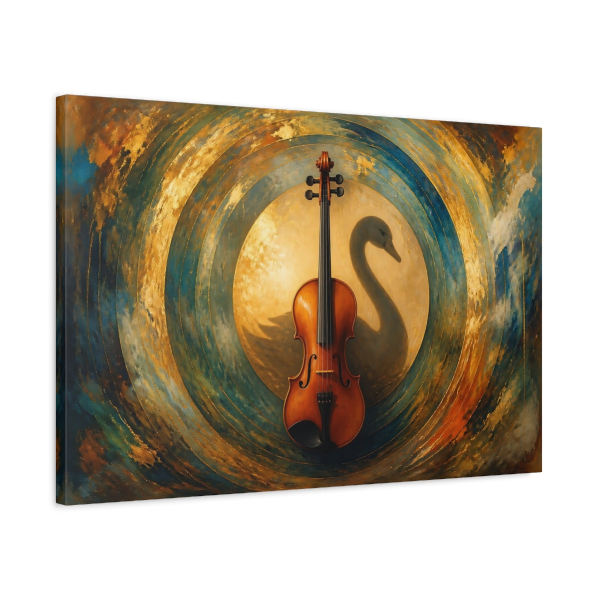 Side Mockup 2. Violin With Swan Shadow shown as canvas print