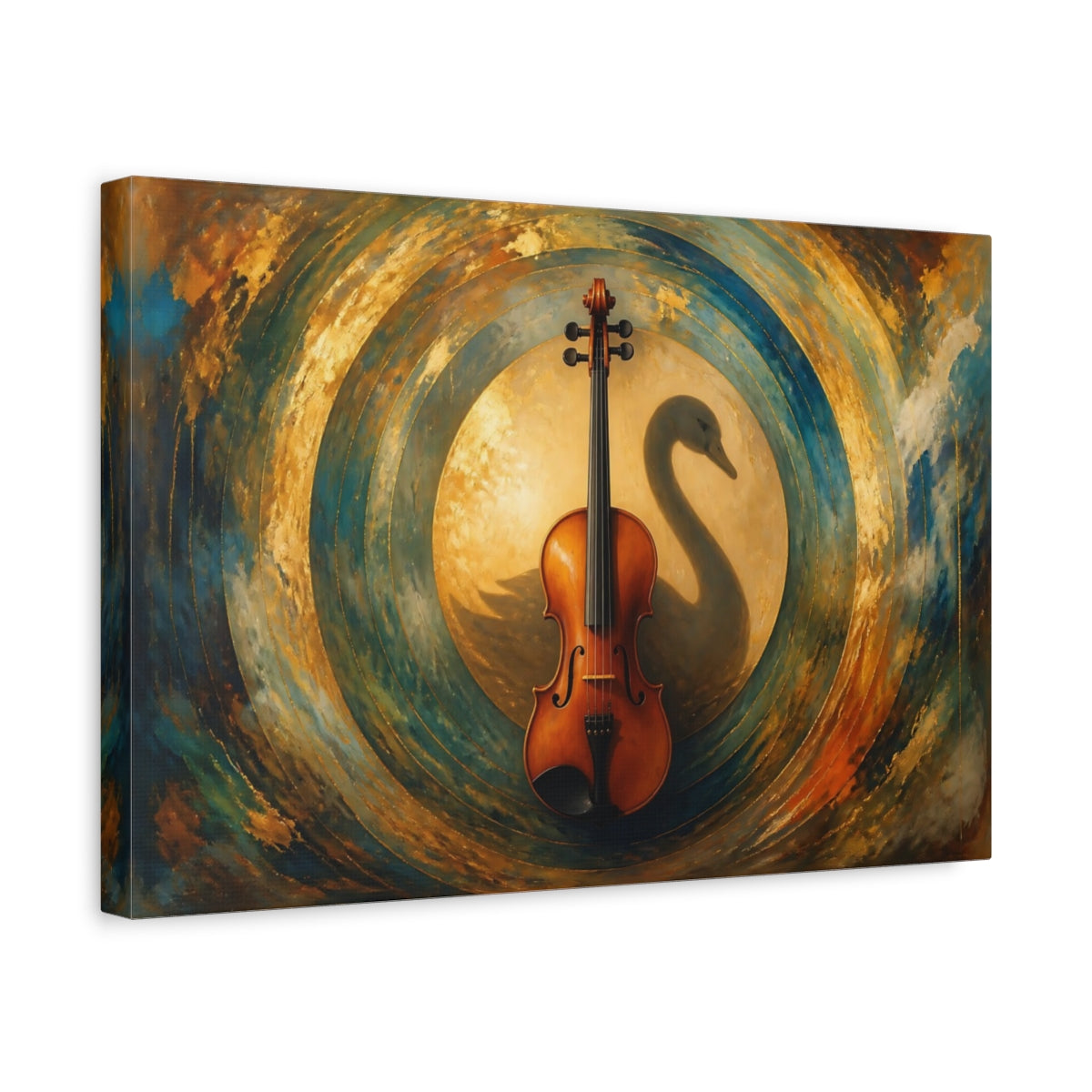 Side Mockup 4. Violin With Swan Shadow shown as canvas print