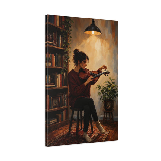 Main Mockup. Violinist In Cozy Study shown as canvas print