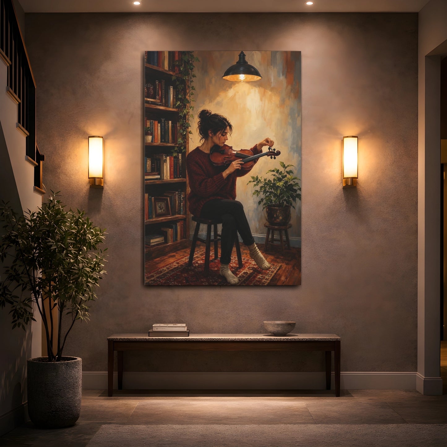 Mockup 2. Violinist In Cozy Study shown as canvas print