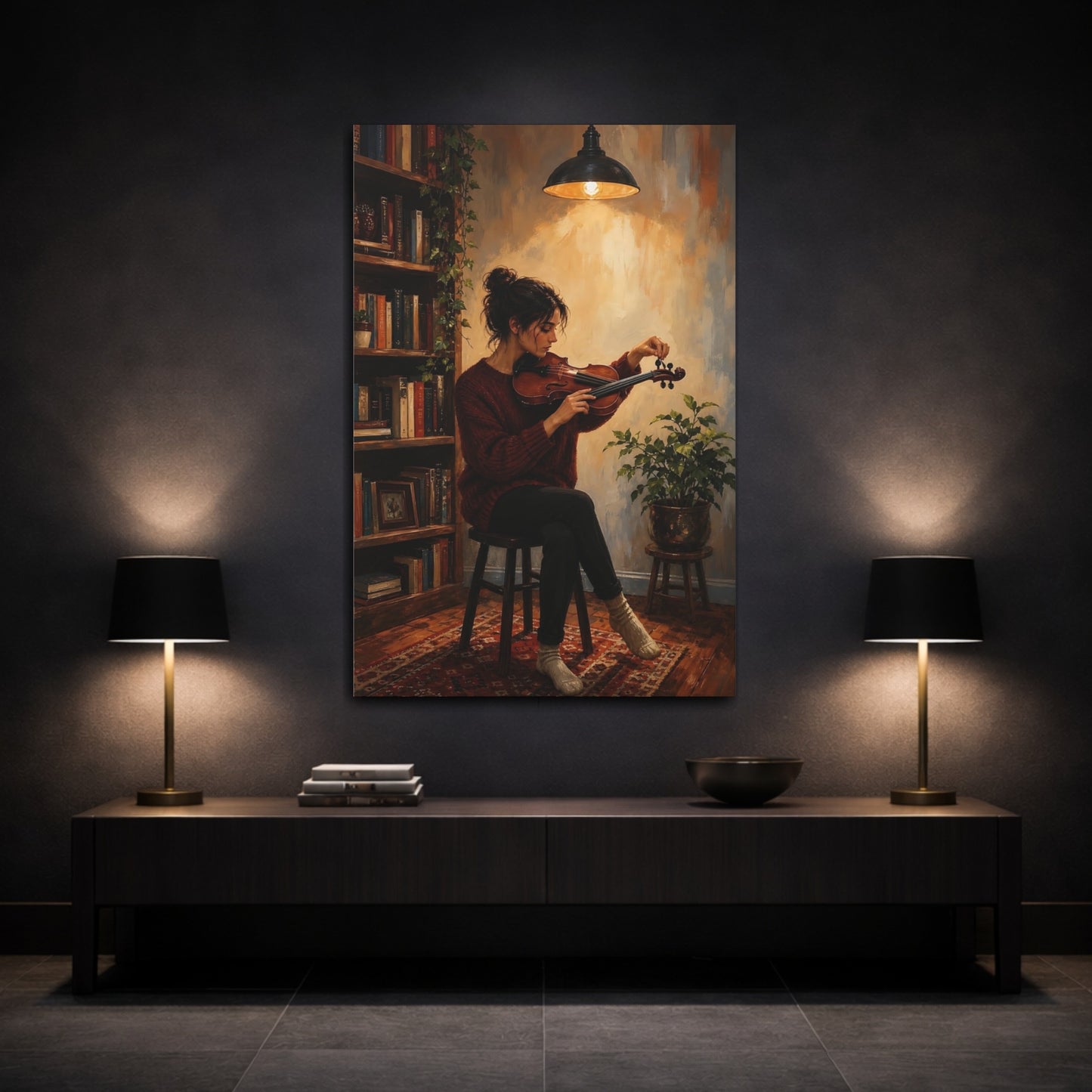 Mockup 3. Violinist In Cozy Study shown as canvas print