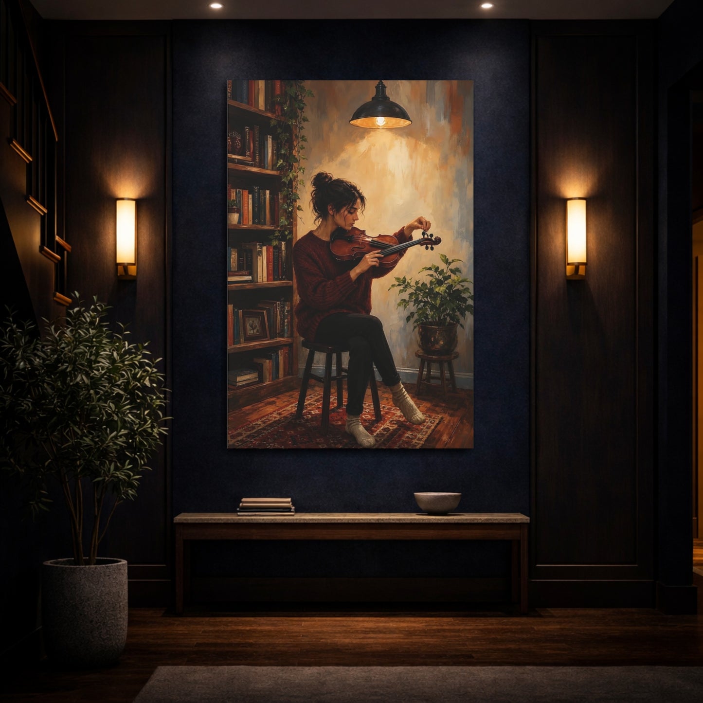 Mockup 4. Violinist In Cozy Study shown as canvas print