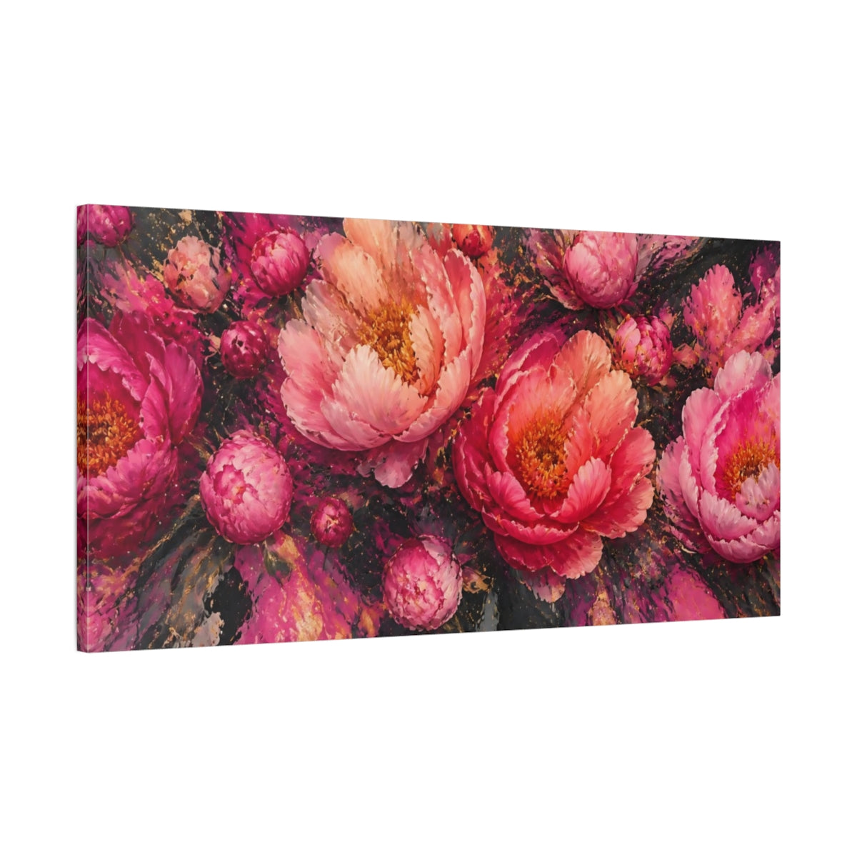 Main Mockup. Vivid Peony Bloom shown as canvas print