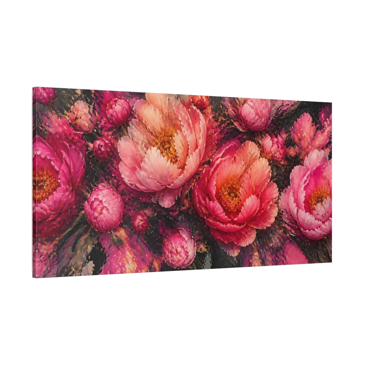Side Mockup 2. Vivid Peony Bloom shown as canvas print