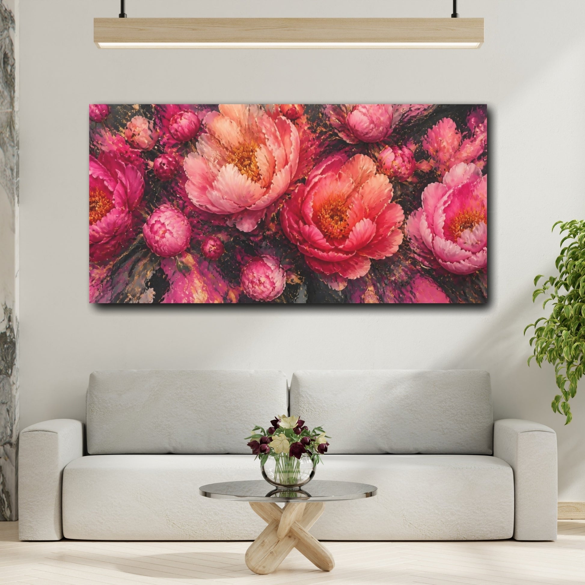 Mockup 2. Vivid Peony Bloom shown as canvas print