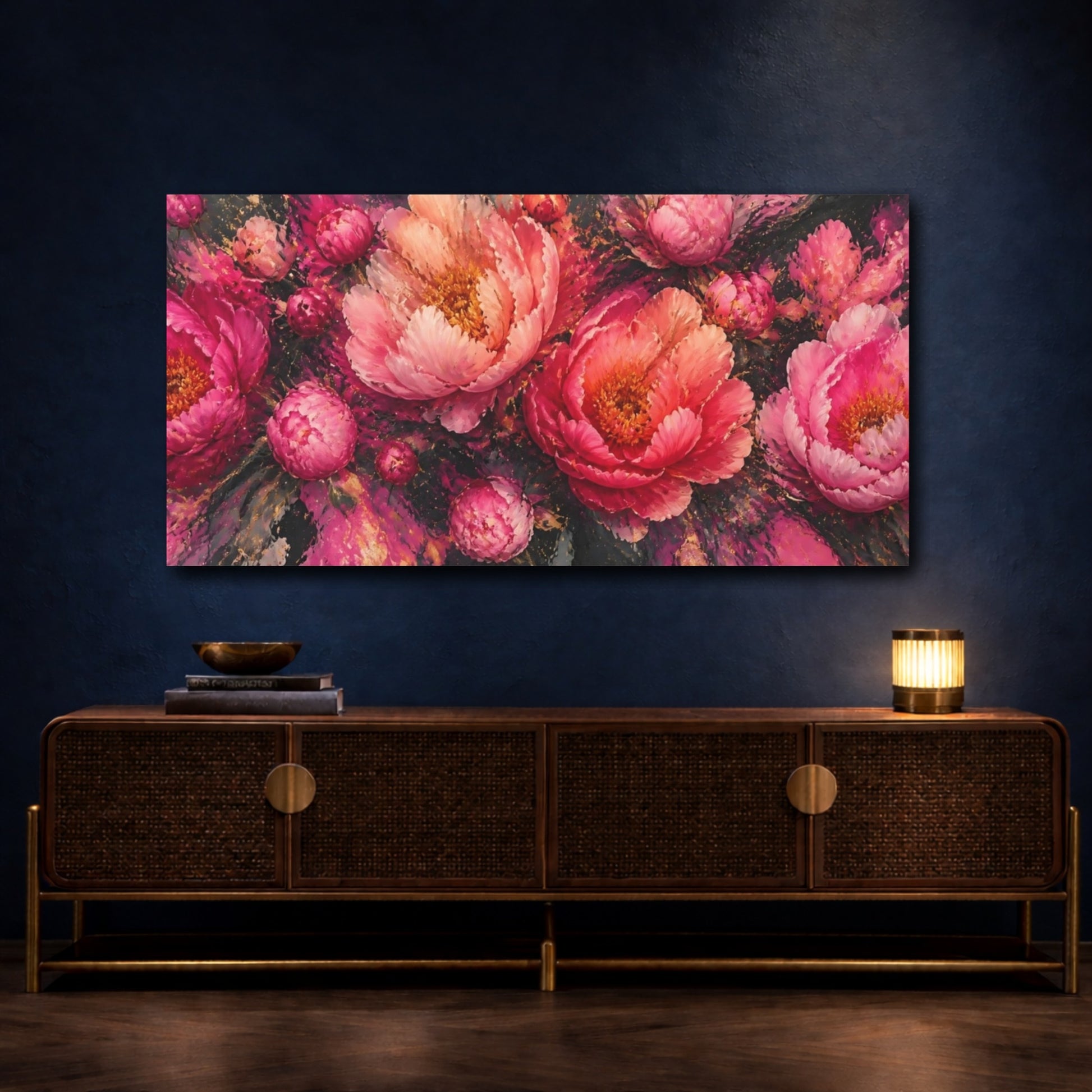 Mockup 4. Vivid Peony Bloom shown as canvas print
